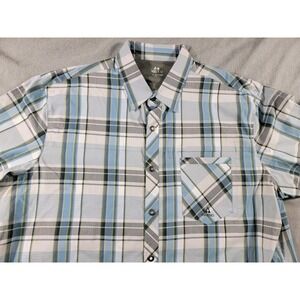 Ascend‎ Shirt Men 2XL Blue Gray Plaid S/S Snap Button Performance Casual Outdoor